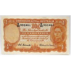 AUSTRALIA 1952 . TEN 10  SHILLINGS BANKNOTE . VERY SCARCE